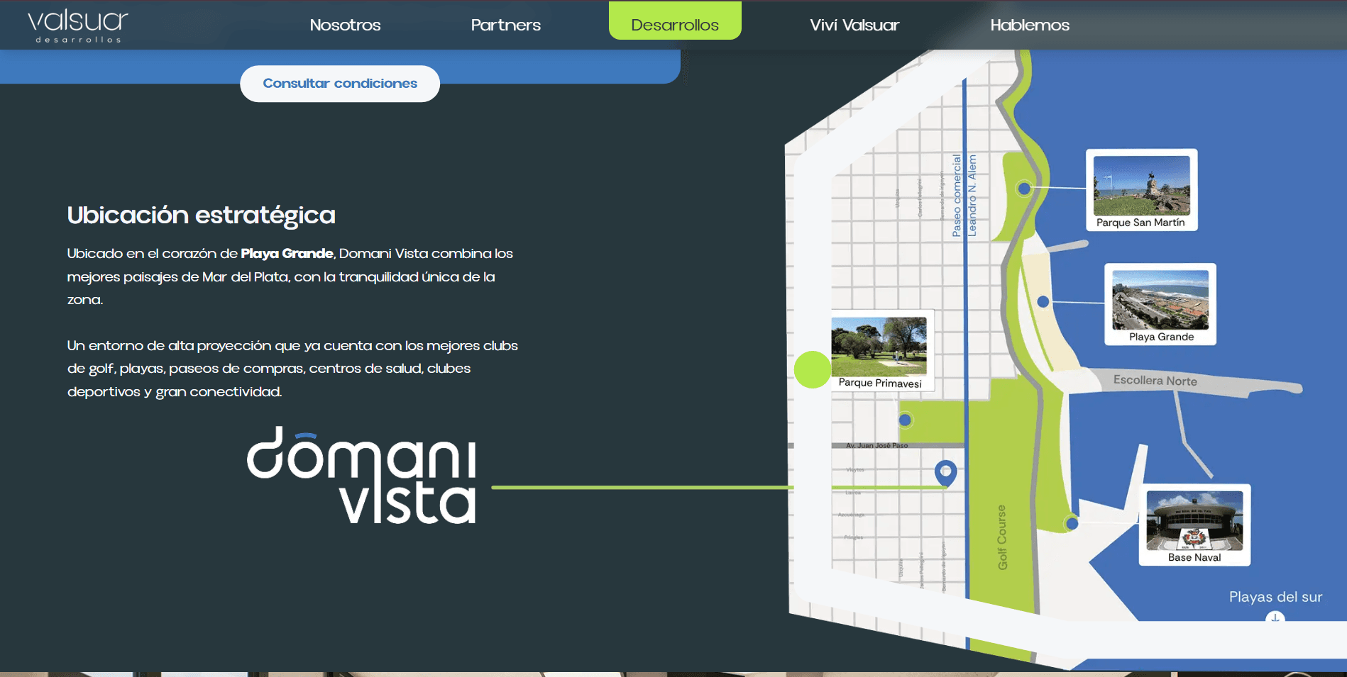 Sitio web de Valsuar: ubicación de Domani Vista